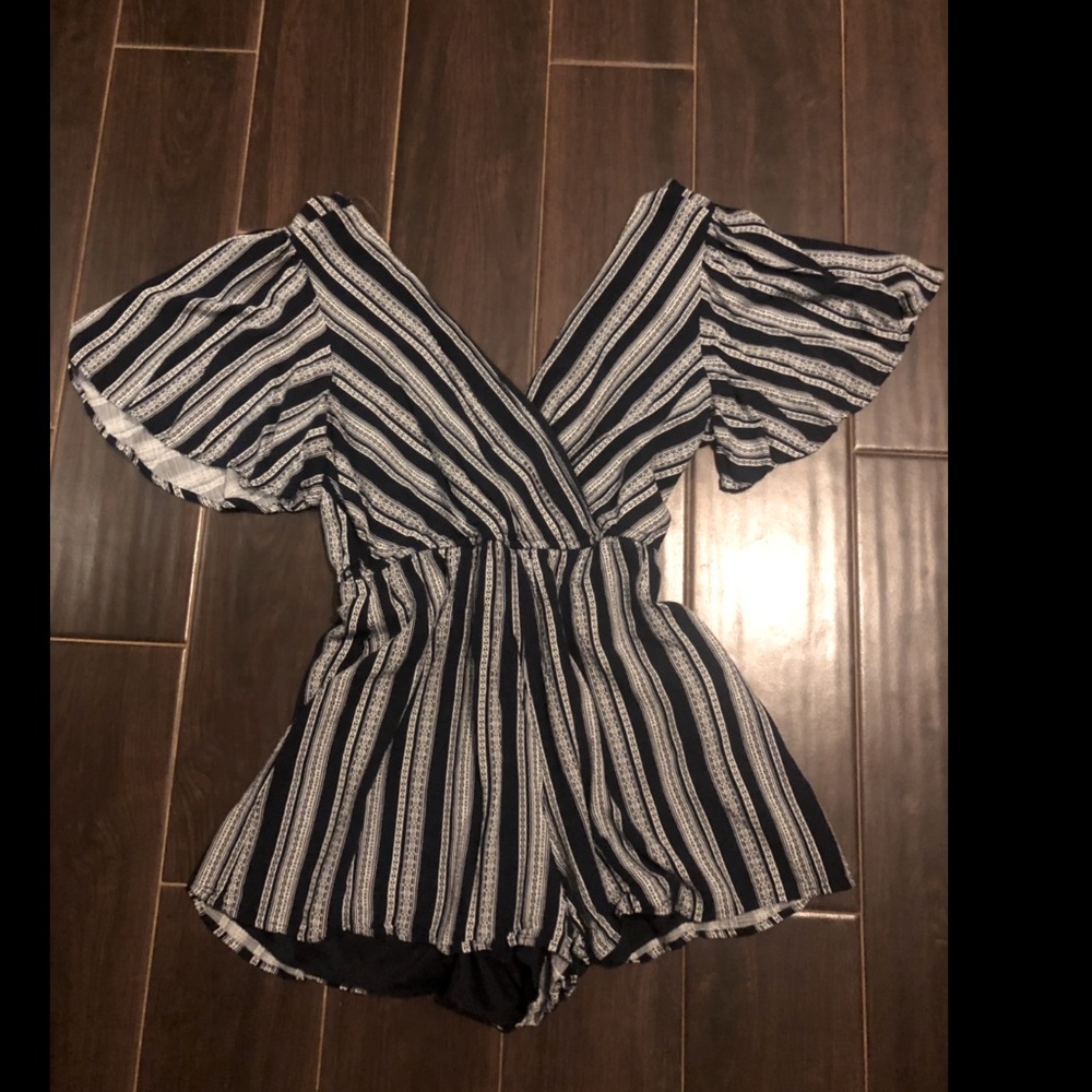 Blue striped romper